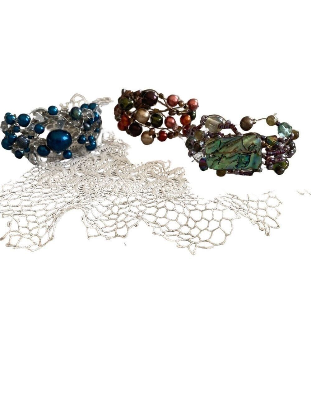 Handmade  Beaded Bracelets Set - Blue, Multicolor, Green ,browns